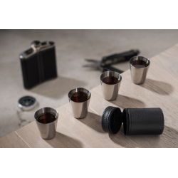 Zestaw kieliszków CHEERS 30 ml - 4 szt. skórzany metalowy srebrny